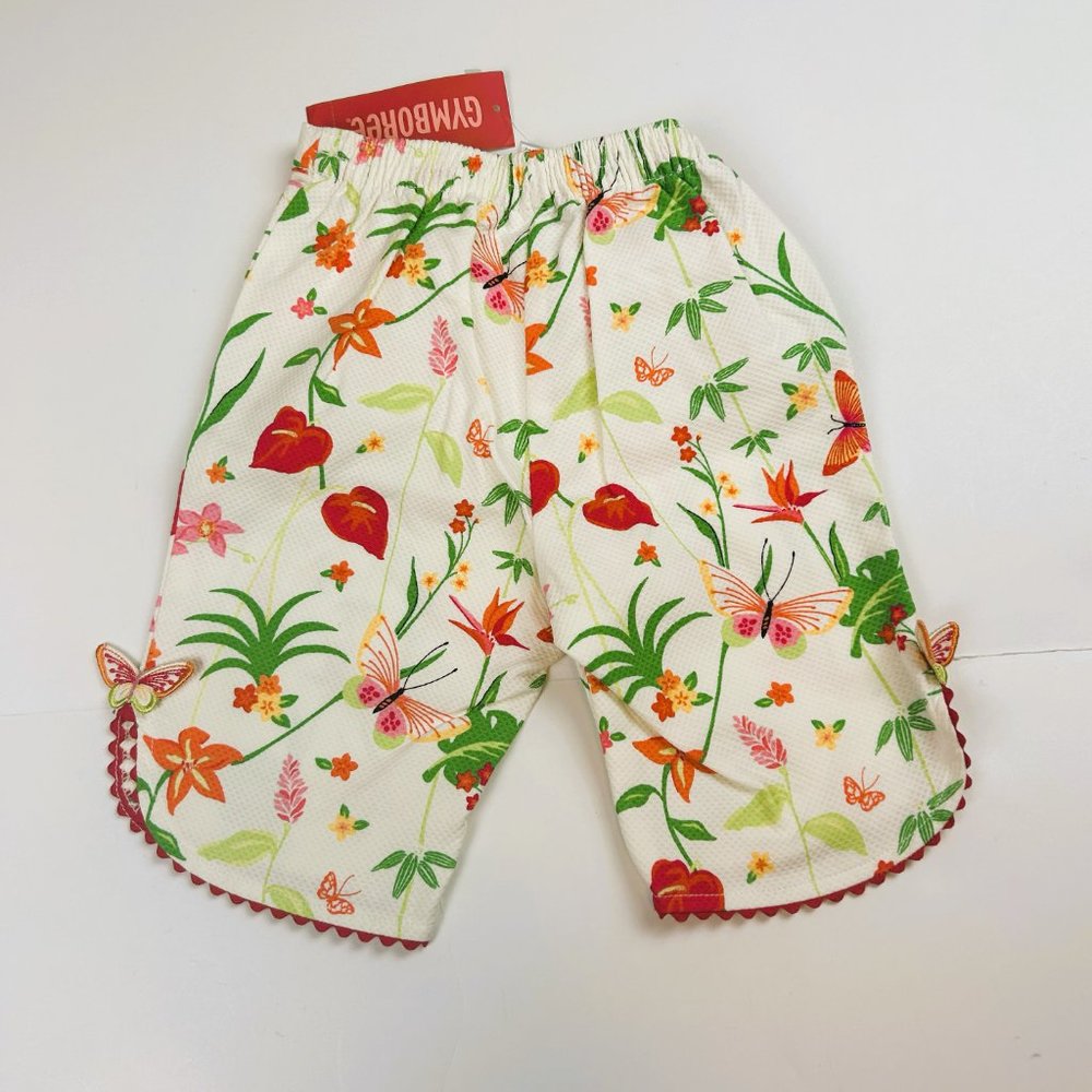 NWT Gymboree Girl Paradise Print Capri, Embroidered Hibiscus Top & Hat 12-18 Mon - Picture 4 of 12